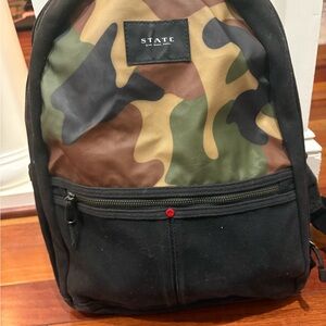 STATE Kids Backpack Black Camouflage Padded Straps Water Bottle Pockets